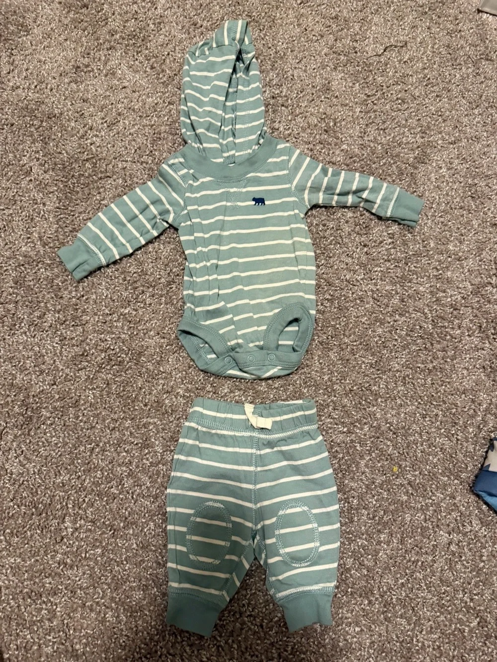 Carter's Teal and White Striped Hooded Bodysuit with Pants - Picture 2 of 5
